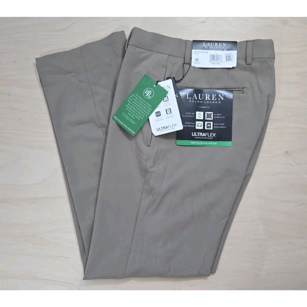 Lauren Ralph Lauren Mens Ultraflex Classic Fit Dress Pants Tan 30x30 Black Label
